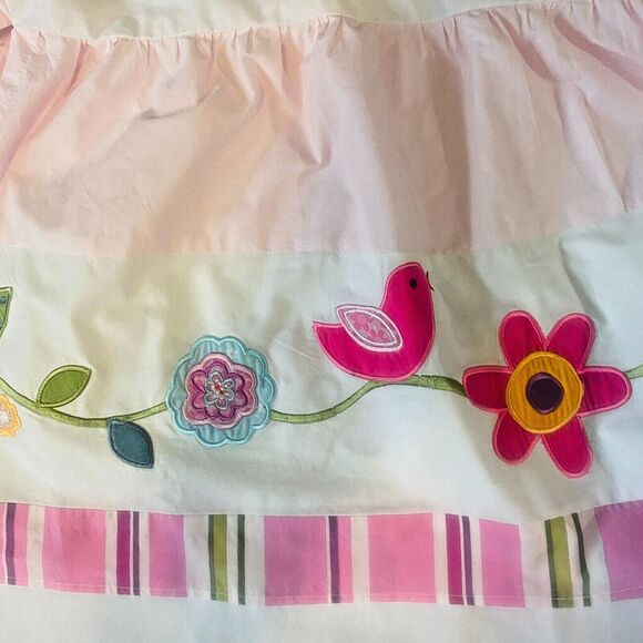 Crib BedSkirt Dust Ruffle Pink Purple Blue Birds Applique Embroidery - Picture 8 of 10